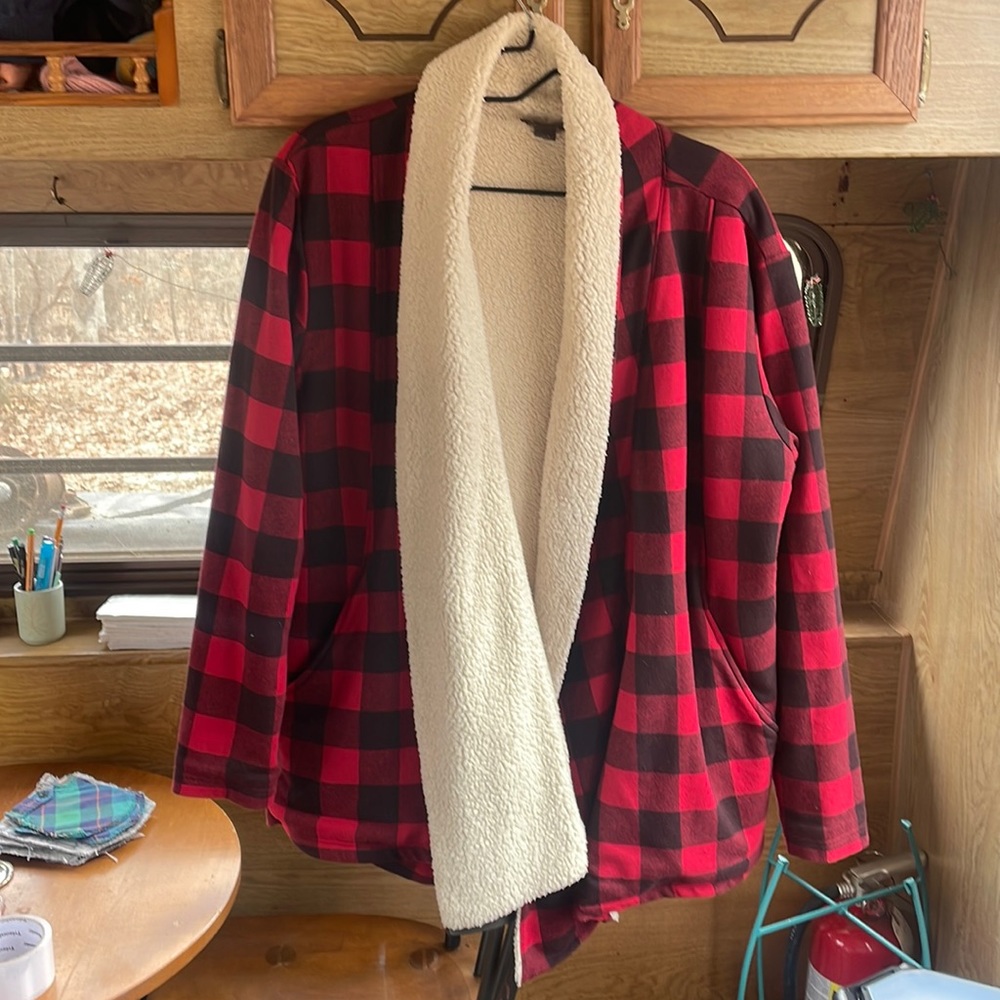 Eddie Bauer Plaid Fleece Cardigan